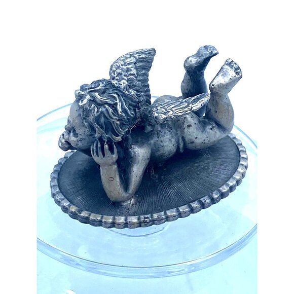SOP Little Pewter Cupid Cherub Winged Angel Laying Figurine - Picture 5 of 5